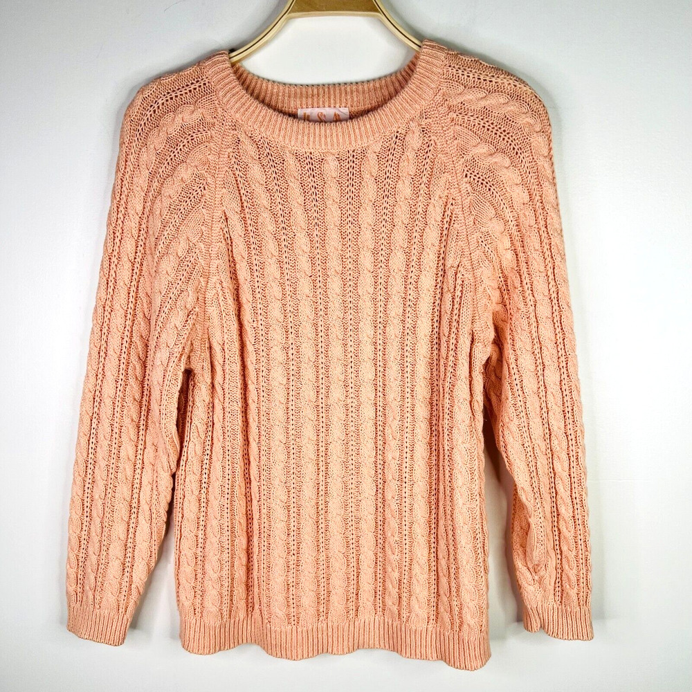 L.S.A. Classics Cable Knit Sweater Size Medium‎ Vintage Peach